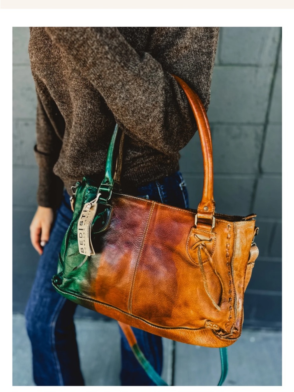 BED|STU Three-Tone Aqua/Green and Brown Leather Tote - Picture 5 of 13